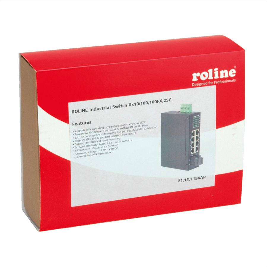 ROLINE Switch industriel 6x RJ-45, 2x RJ-45 ou SC, non administrable