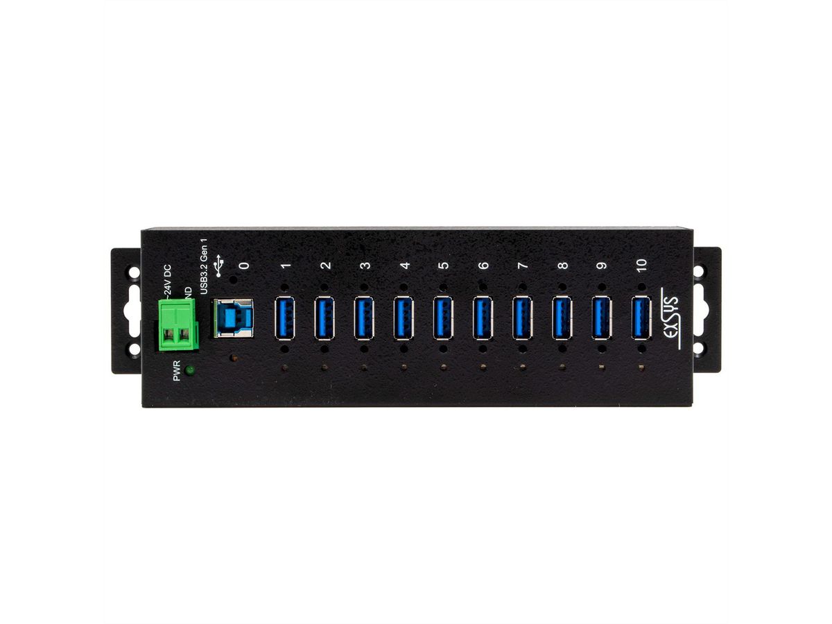 EXSYS EX-1580SHMVS Hub USB 3.2 Gen 1 métallique à 10 ports, géré, partageable en réseau, protection ESD 15 kV