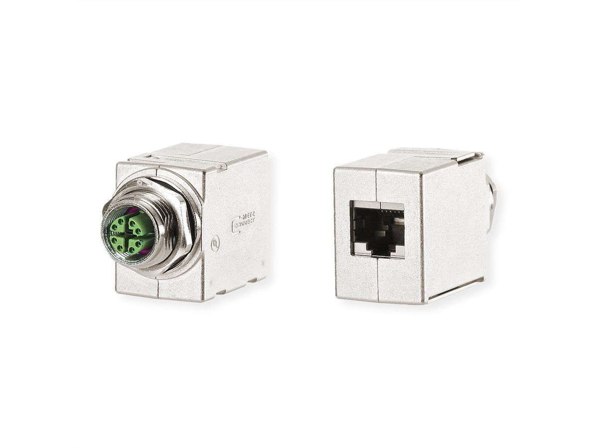 METZ CONNECT Traversées de cloison pour armoire électrique M12, codage X, sur RJ45 - droite