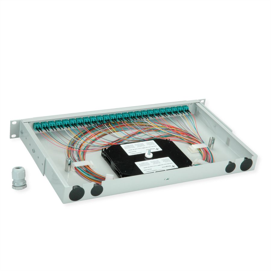 TELEGÄRTNER BASIS V Panneau fibre optique avec coupleurs & Pigtails , 24x LC Duplex, turquoise, OM3