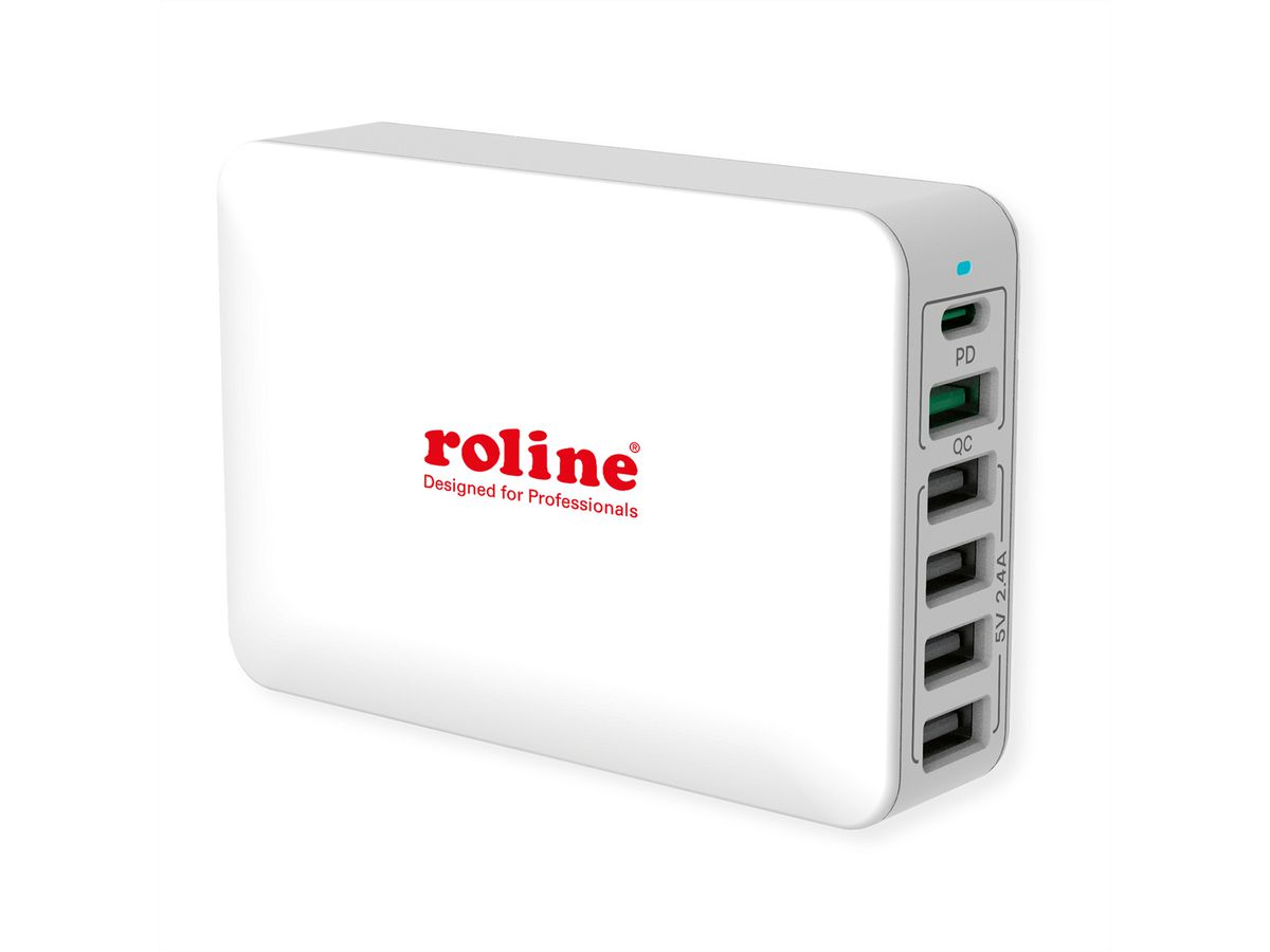 ROLINE Chargeur USB 6 ports USB (4x USB A, 1x USB C, 1x USB A QC3.0), max. 60W