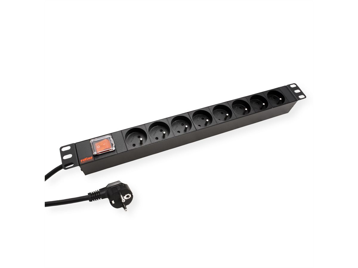 ROLINE Prise multiple 19", 8 ports, avec interrupteur, noir, 2 m