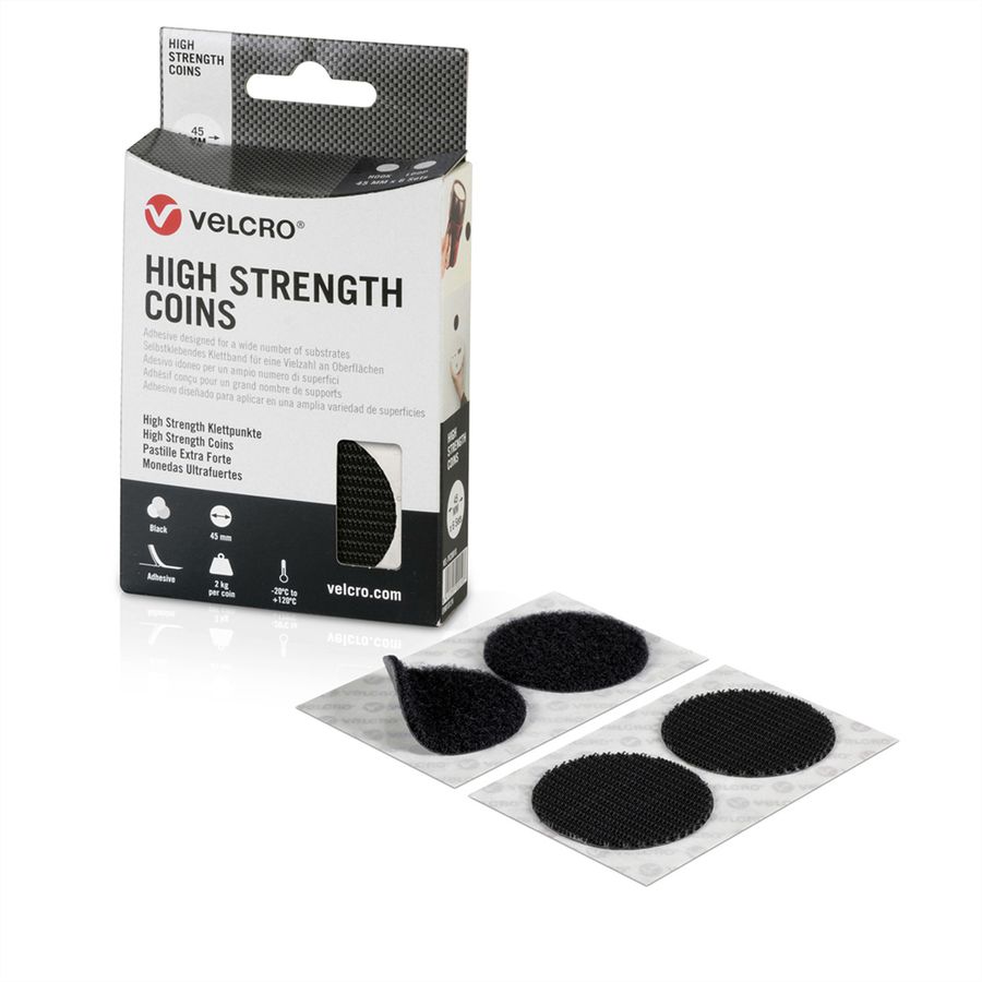VELCRO® High Strength Fixation 6 points crochets 6 points velours, crochets & velours, DM 45mm noir
