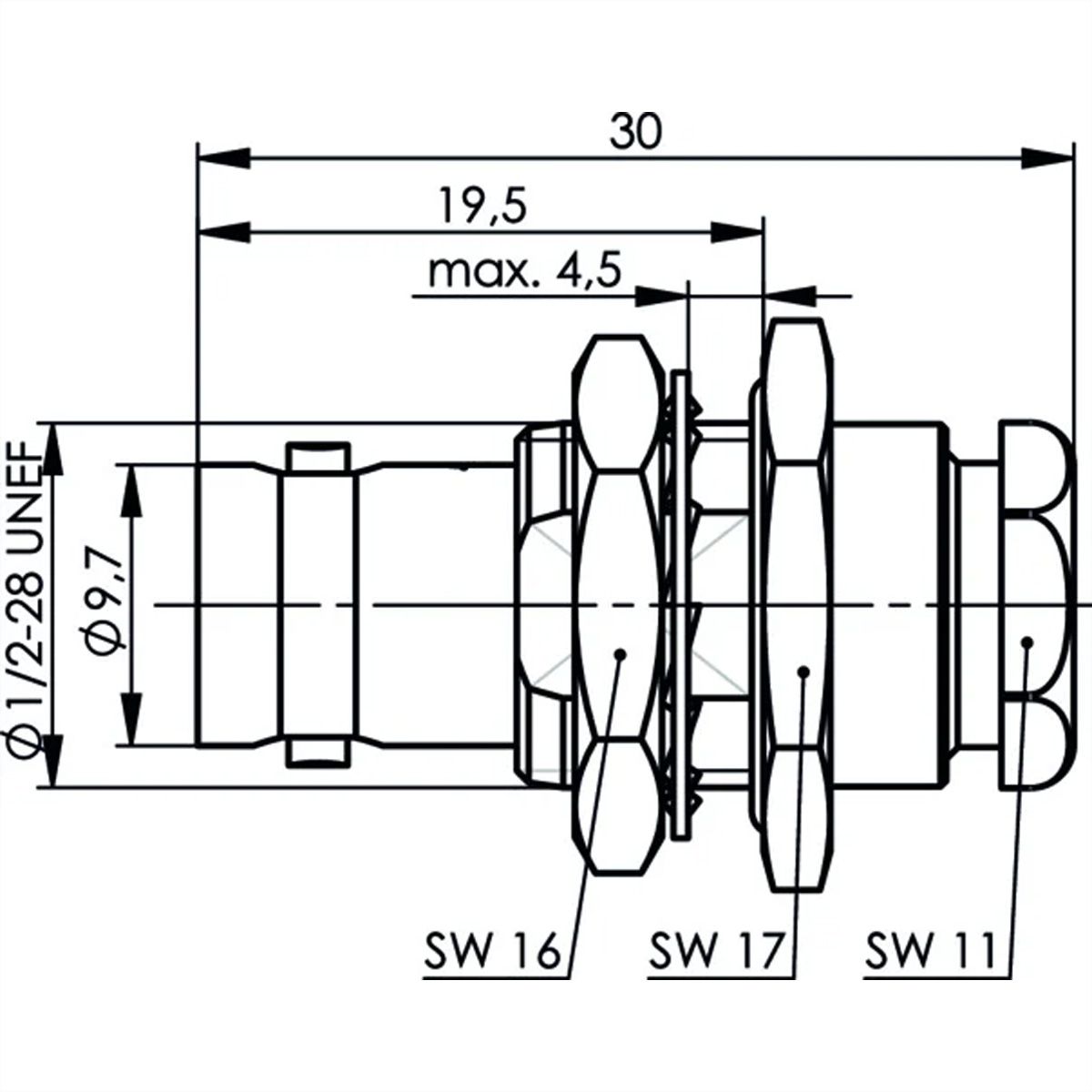 TELEGÄRTNER Douille de câble BNC 50 ohms, pour raccord à pression RG178B/U