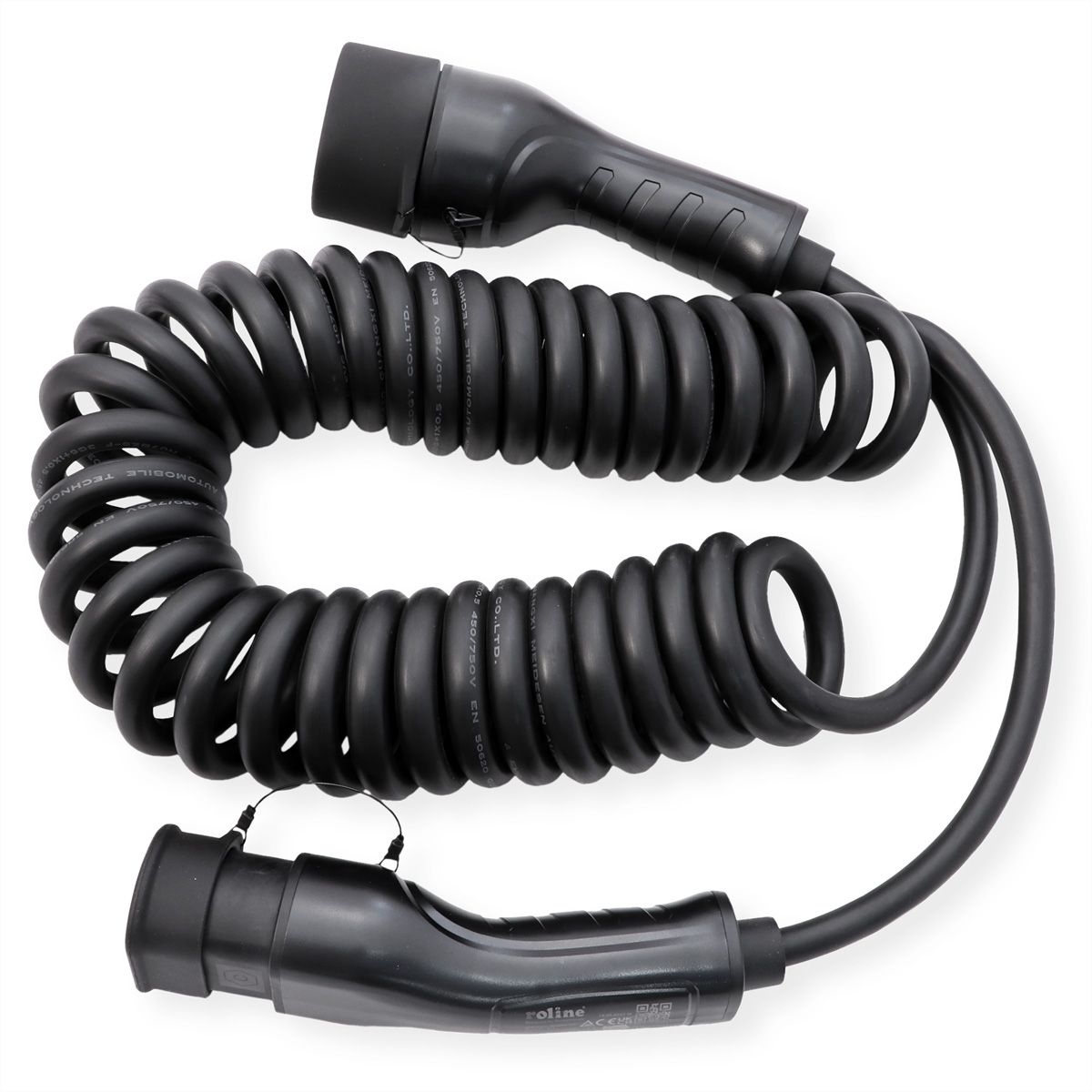 ROLINE Câble de recharge VE type2, 1-Phase, 250VAC (1P+N+E), 32 A, 7,4 kW, spirale (max. 5m)