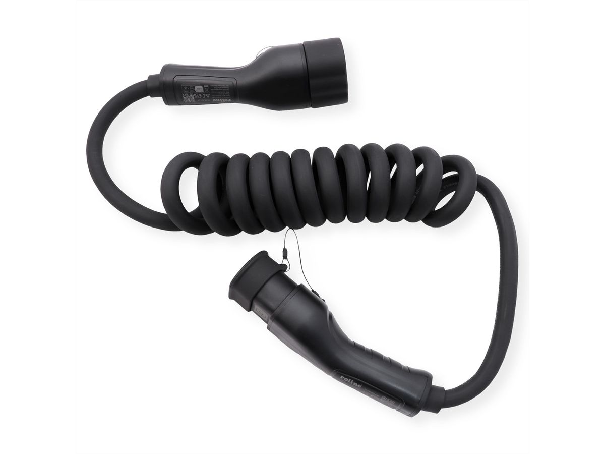 ROLINE Câble de recharge VE type2, 3-Phases, 480VAC (3P+N+E), 32 A, 22 kW, spirale, 3 m