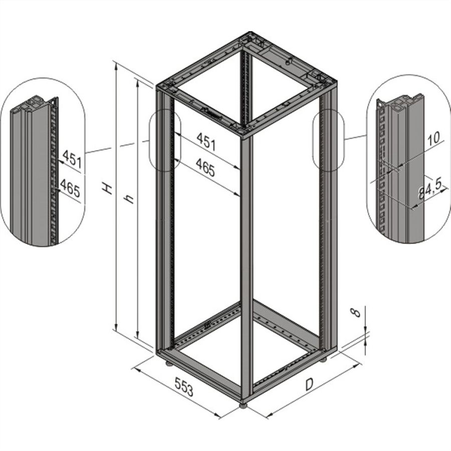 Cadre d'armoire Novastar SCHROFF, Heavy-Duty, 16 U 553W 800D