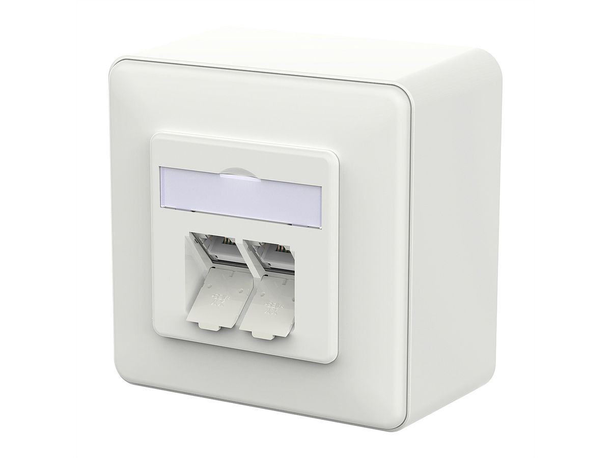 METZ CONNECT E-DAT C6A LSA++ Prise, 2 ports, apparent (AP), blanc signalisation brillant