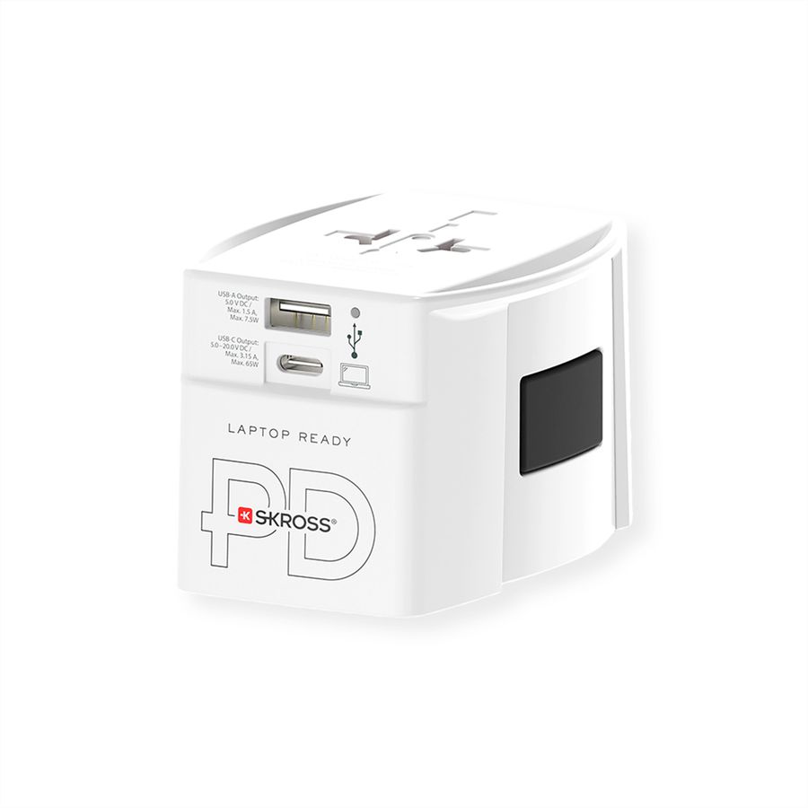 SKROSS Adaptateur de voyage MUV USB A/C 65PD avec câble USB-C, monde