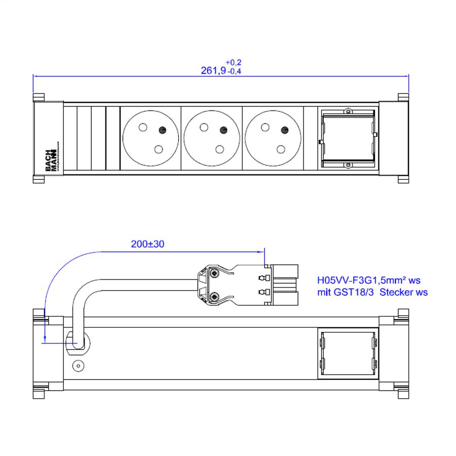 BACHMANN POWER FRAME 3xUTE 1xCM 0,2m GST18 RAL9010