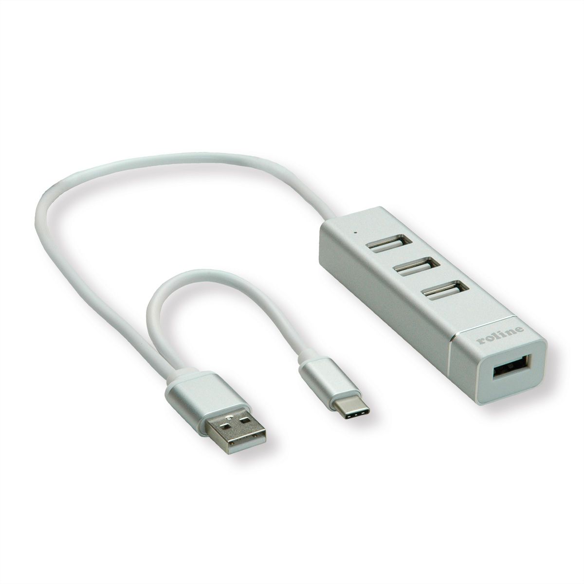 ROLINE Hub USB 2.0 pour portables, 4 ports, câble de raccordement type A+C