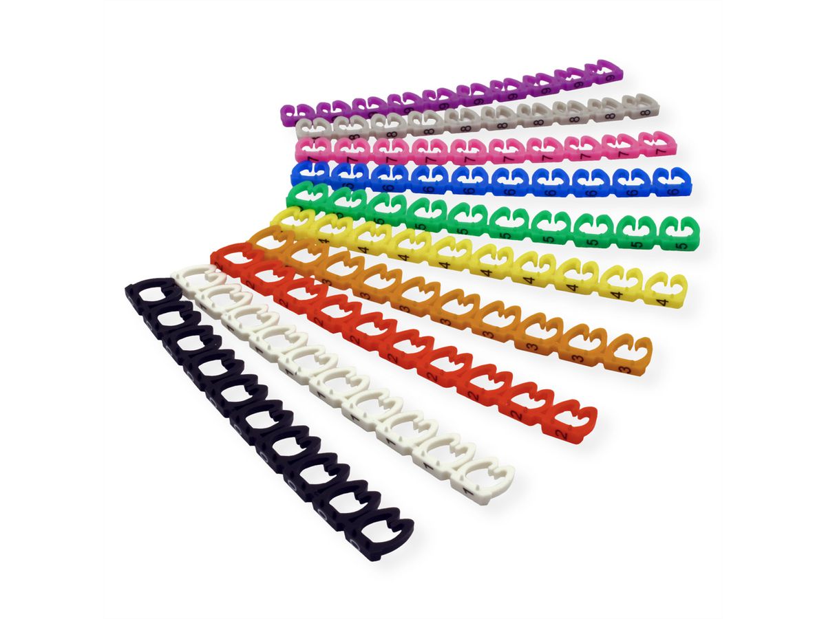 VALUE Set de marqueurs pour câbles patch, 10x 10 pièces, 5 - 6,5 mm, multicolore
