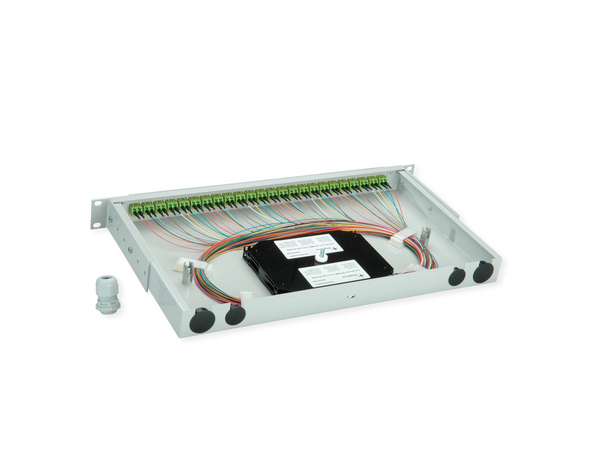 TELEGÄRTNER BASIS V Panneau fibre optique avec coupleurs & Pigtails , 24x LC Duplex, vert sapin, OM5