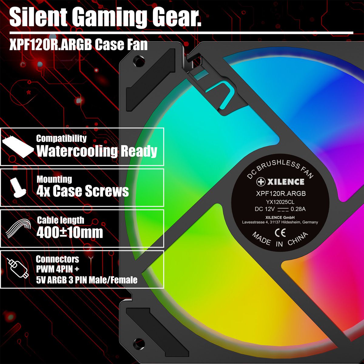 XILENCE Performance A+ REVERSE XF065, Ventilateur LED ARGB 120 mm noir