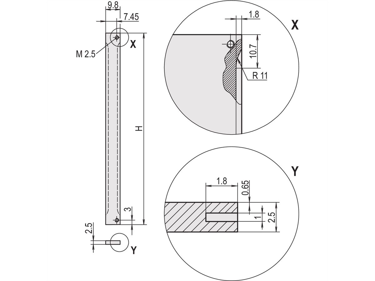 SCHROFF Face avant, Refrofit Shielding, 6 U, 2 HP, 2,5 mm, Al, anodisé, bords non traités