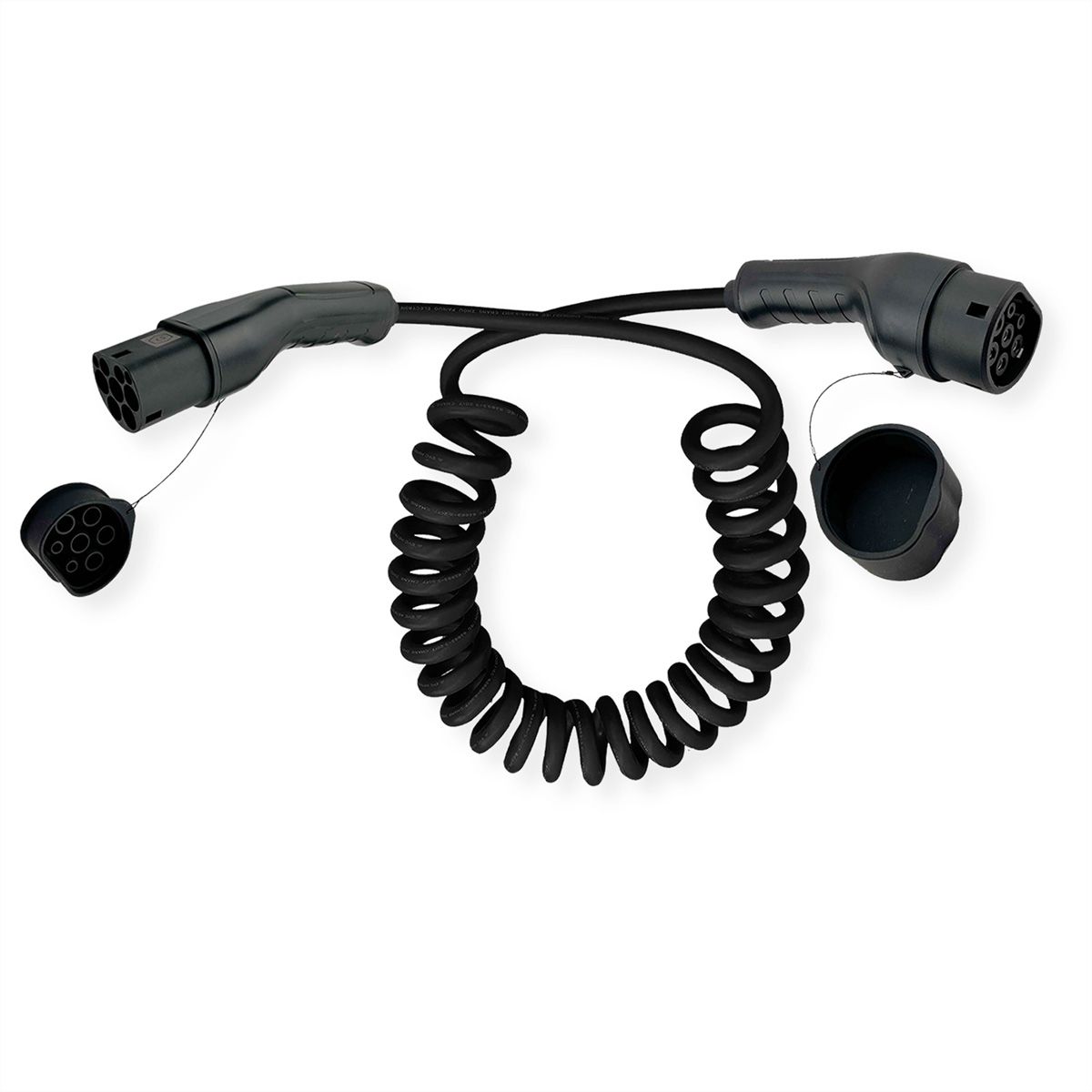 ROLINE Câble de recharge VE type2, 1-Phase, 250VAC (1P+N+E), 32 A, 7,4 kW, spirale (max. 3m)