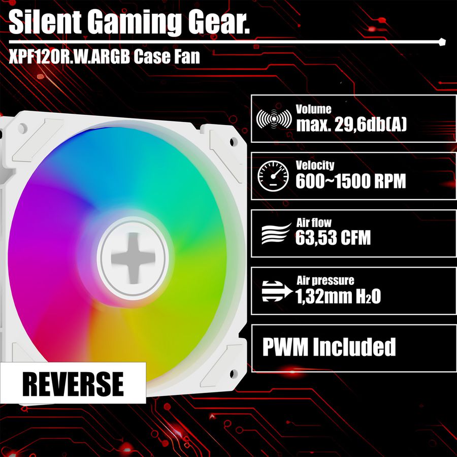 XILENCE Performance A+ REVERSE XF066, Ventilateur LED ARGB 120 mm blanc