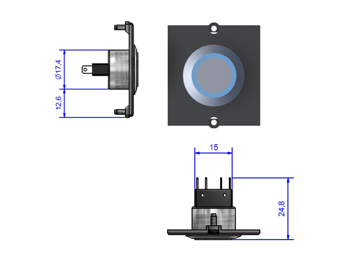 BACHMANN Cadre 1x bouton acier, Lumière bleue