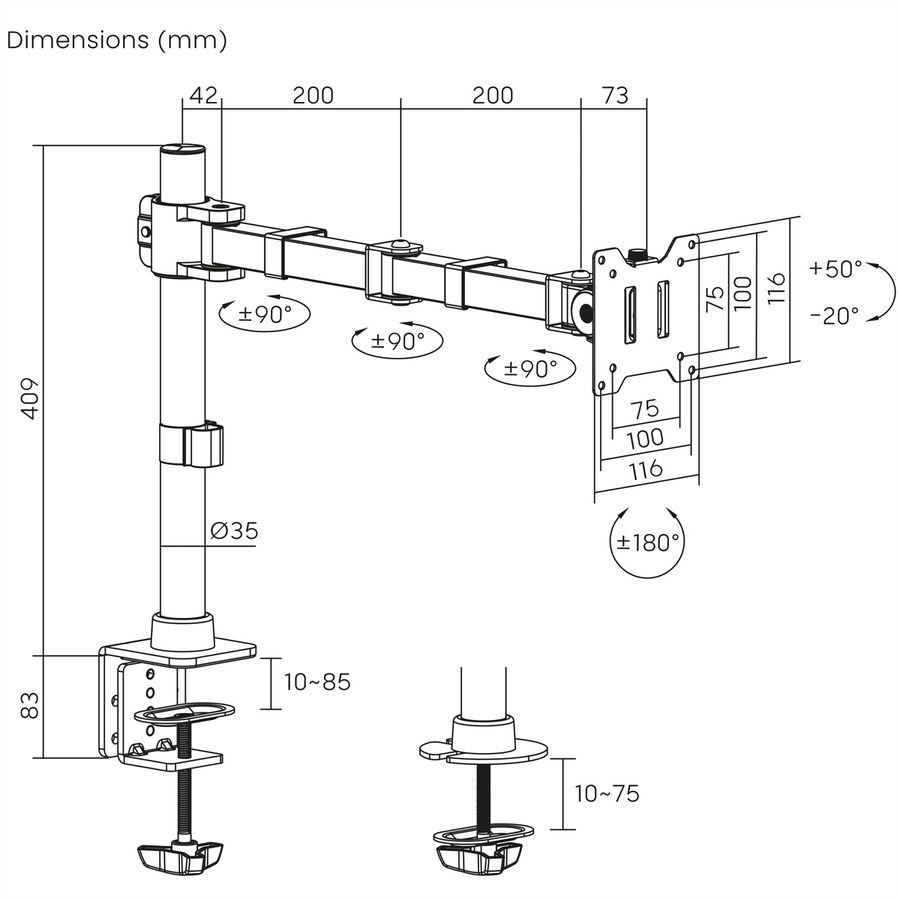 VALUE Support LCD lourd, montage sur bureau, 4 articulations, jusqu'à 20 kg