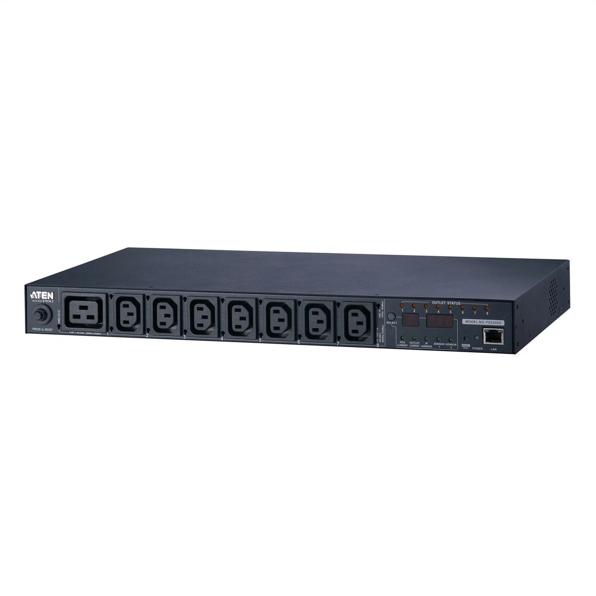ATEN  PE6208G Multiprise IP, 8 ports, 1U, 7xC13 + 1xC19, 16A, avec compteur