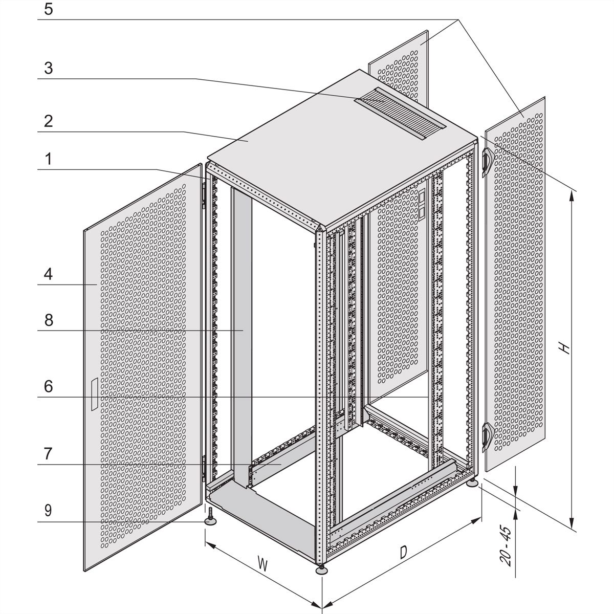SCHROFF Varistar Armoire serveur, RAL 7021, Side-by-Side, 52 U, 2450H, 600W, 1000D