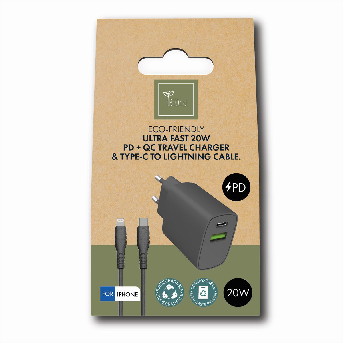 BIOnd BIO-CTL-20W Chargeur USB-C vers 8PIN + câble pour iPhone