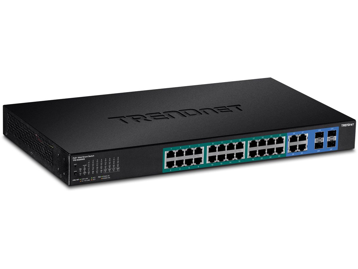 Trendnet TPE-5028WS commutateur réseau Géré Gigabit Ethernet (10/100/1000) Noir 1U Connexion Ethernet, supportant l'alimentation via ce port (PoE)