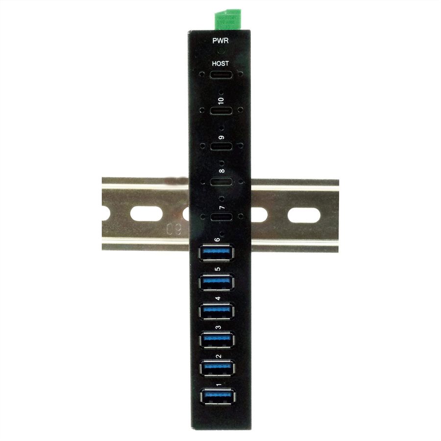 EXSYS EX-12290HMS HUB métallique 10 ports USB 3.2 Gen 2x1, 4x USB-C et 6x USB-A 3.2 Gen 1, pour table, mur et rail DIN