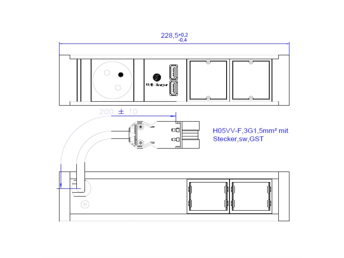 BACHMANN VENID 1xUTE 1xUSB 2xCM 0,2m GST18