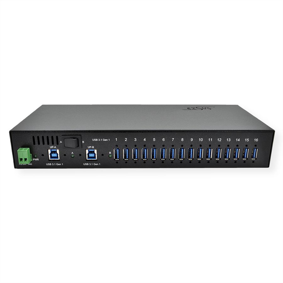 EXSYS EX-1116HMVS Hub USB 3.2 Gen1 à 16 ports, protection de surtension et kit rail DIN