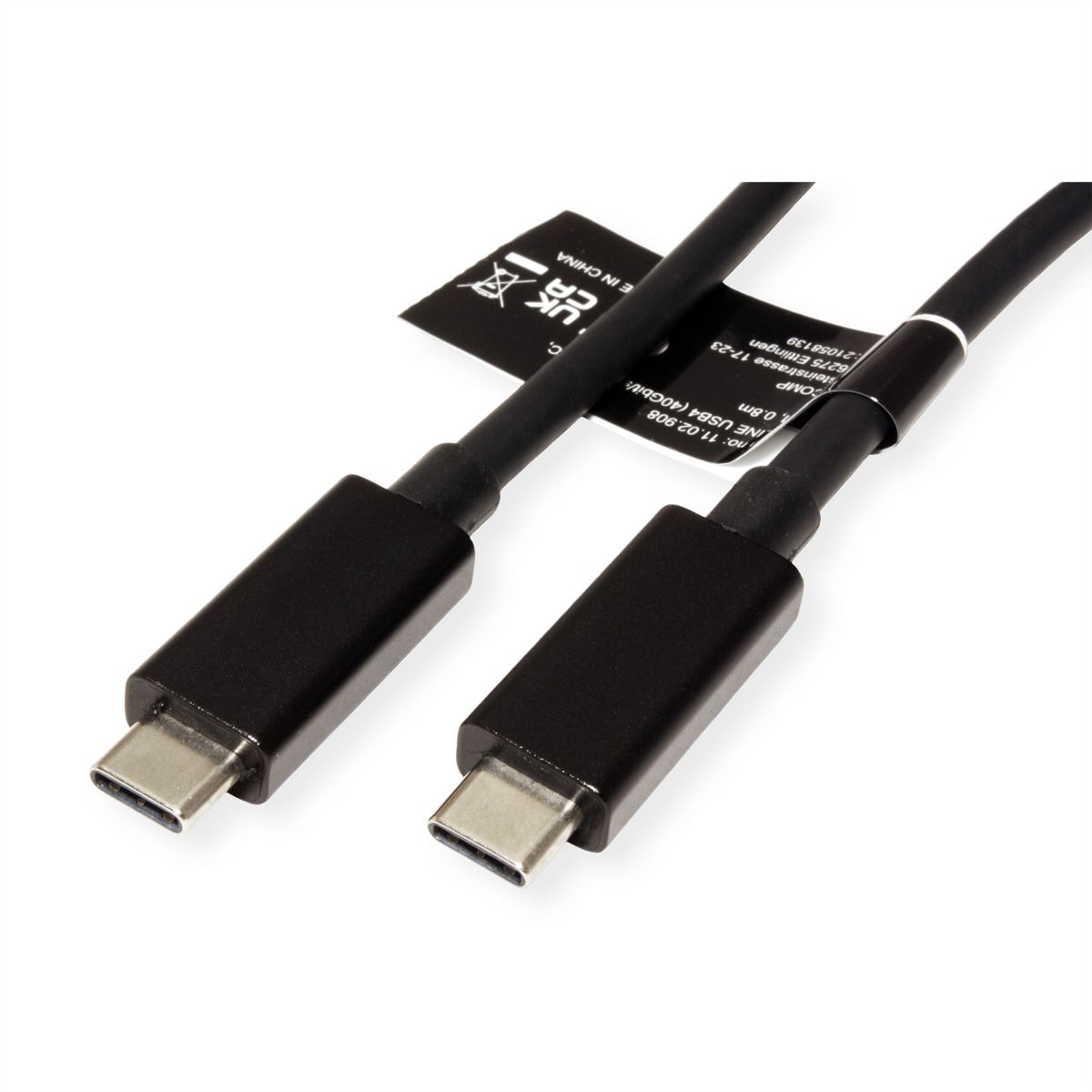 ROLINE Câble USB4 Gen 3, avec PD (Power Delivery), avec Emark, C-C, M/M, 40 Gbit/s, noir, 0,8 m