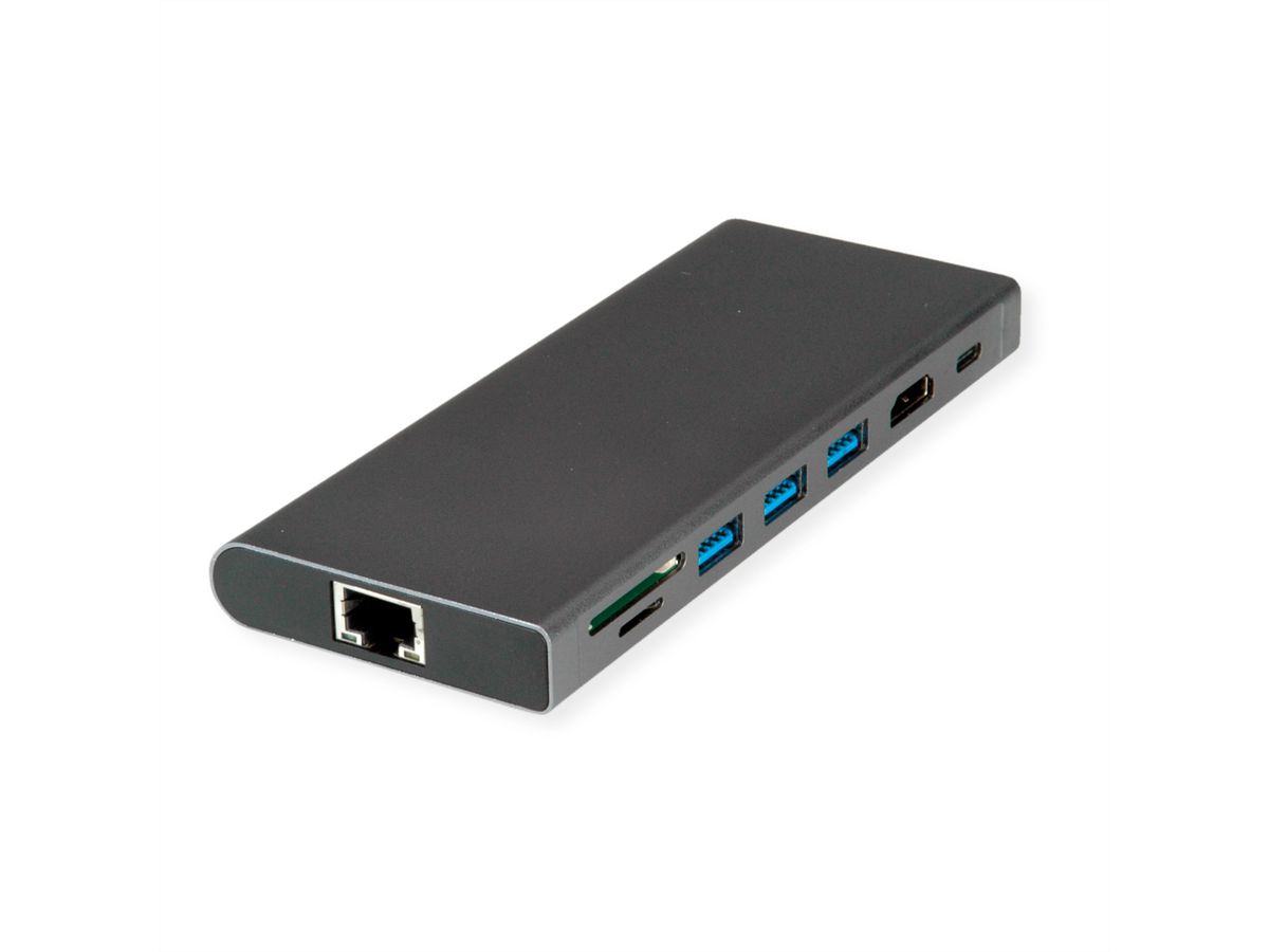VALUE Station d'accueil USB type C, HDMI 4K60, 4x US3.2Gen1 (1x C + 3x A), 1x PD, 1x SD/TF, 1x RJ45, 1x 3.5mm