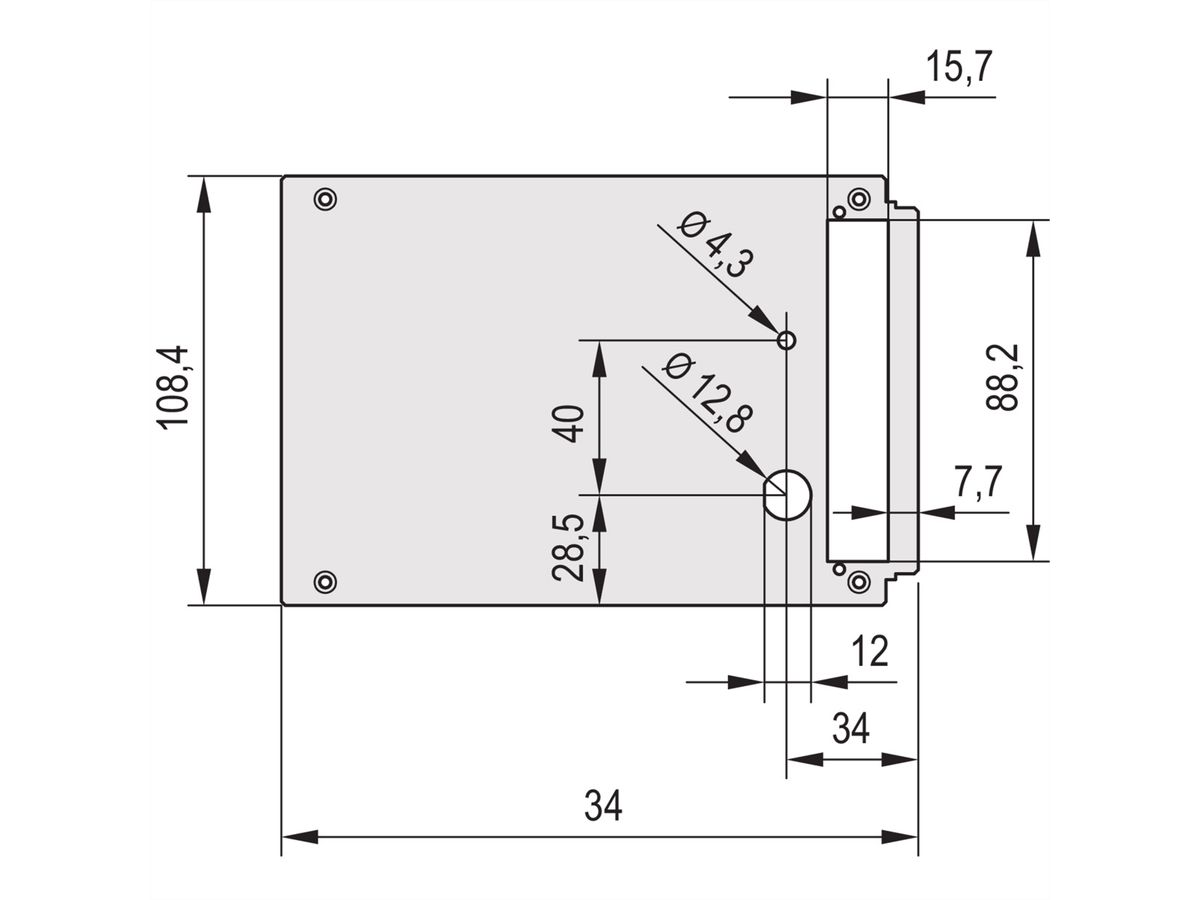SCHROFF HF Frame Type Plug-In Unit Rear Panel, Cut-Out for One Connector, 3 U, 28 HP