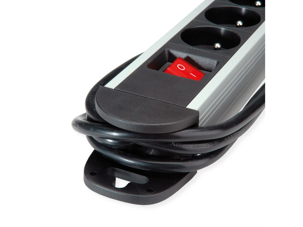 ROLINE Prise multiple, 6x avec interrupteur, Boîtier aluminium, version UTE, noir / argent, 3 m