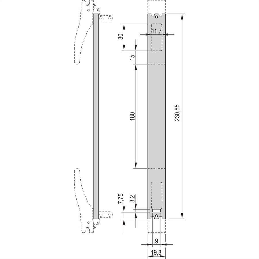 SCHROFF Plug-In Unit U-Profile Face avant pour poignée XL, compatible micro-interrupteur, 6 U, 4 CV, 2,5 mm, alu, anodisé frontal, conducteur arrière