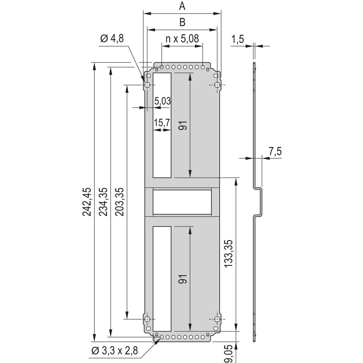 Unité enfichable de type cadre SCHROFF, panneau arrière, découpe pour un connecteur, 6 U, 8 HP