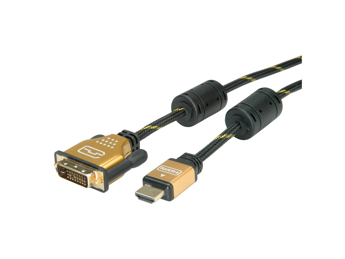 ROLINE GOLD Câble pour écran DVI-HDMI, M-M, (24+1) dual link, Retail Blister, 2 m