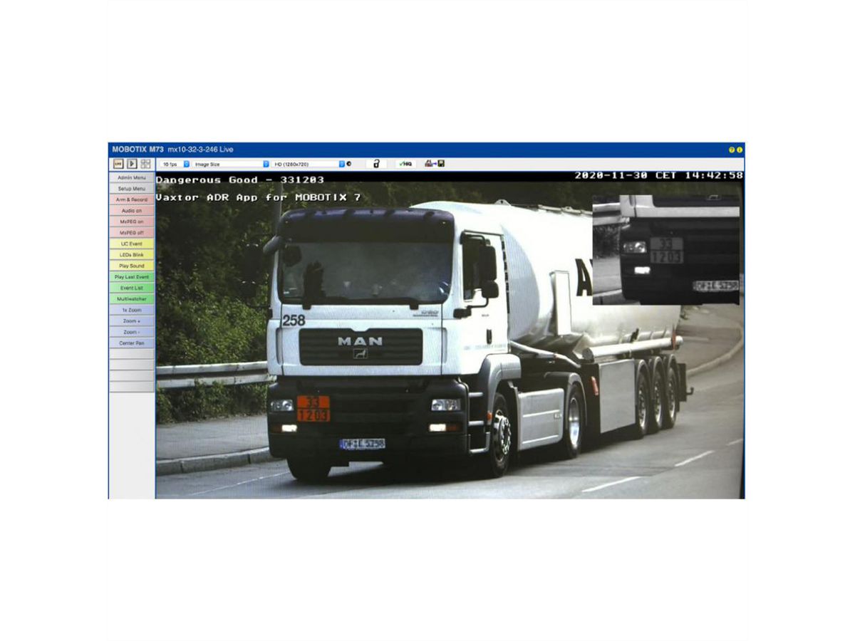 MOBOTIX APP-Licence Vaxtor pour l'identification et la détection des marchandises dangereuses