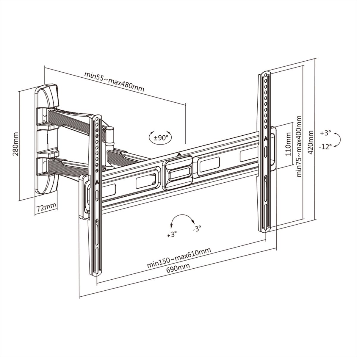 VALUE Support mural pour écrans LCD, flexible et élégant, 35 kg