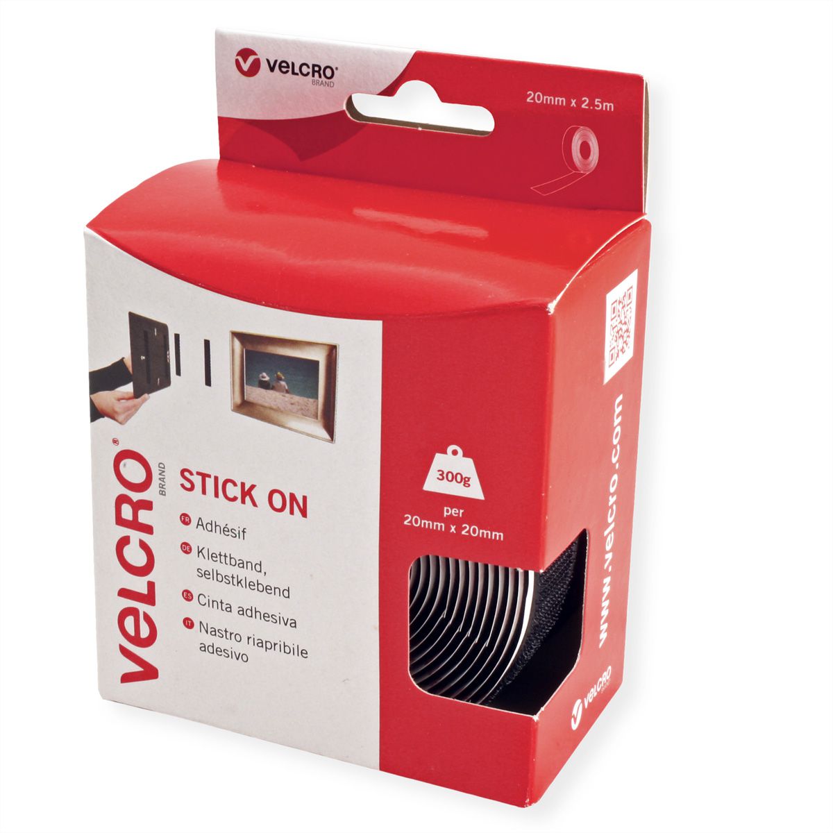 VELCRO® Bande 20mmx2.5m noir, crochets & velours autocollants