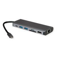 ROLINE Station d'accueil USB type C, HDMI 8K30, 2x USB3.2 Gen1 (A), 1x PD, 1x LAN, SD/MicroSD
