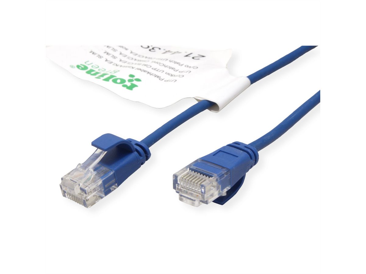 ROLINE GREEN Cordon Data Center UTP Cat.6A (Classe EA), LSOH, slim, bleu, 0,15 m