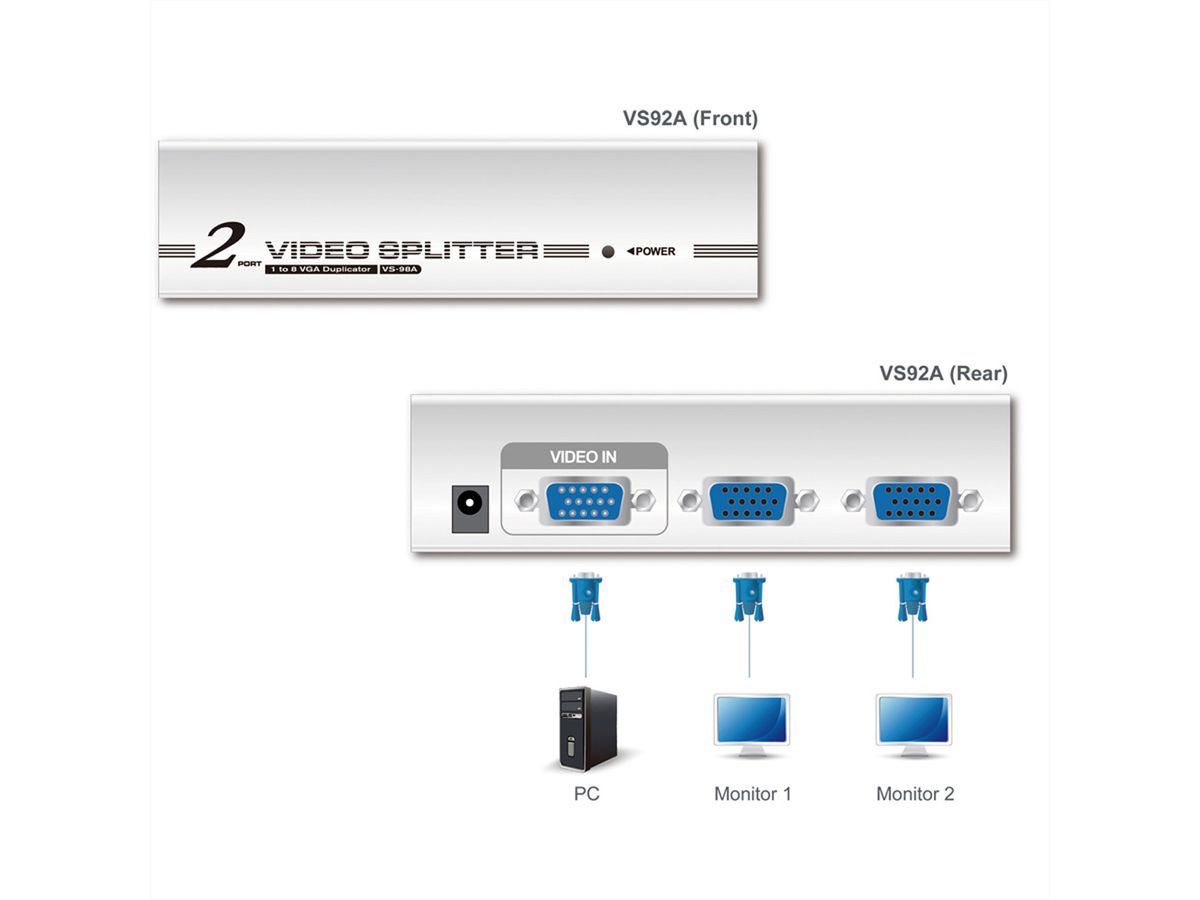 ATEN VS92A Splitter vidéo, 350MHz, 2 écrans