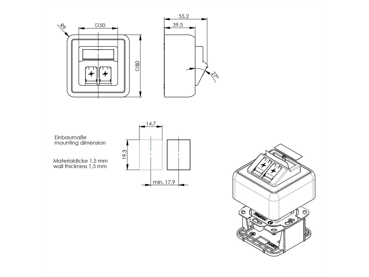 TELEGÄRTNER Module pour boîtier blanc, 2 prises