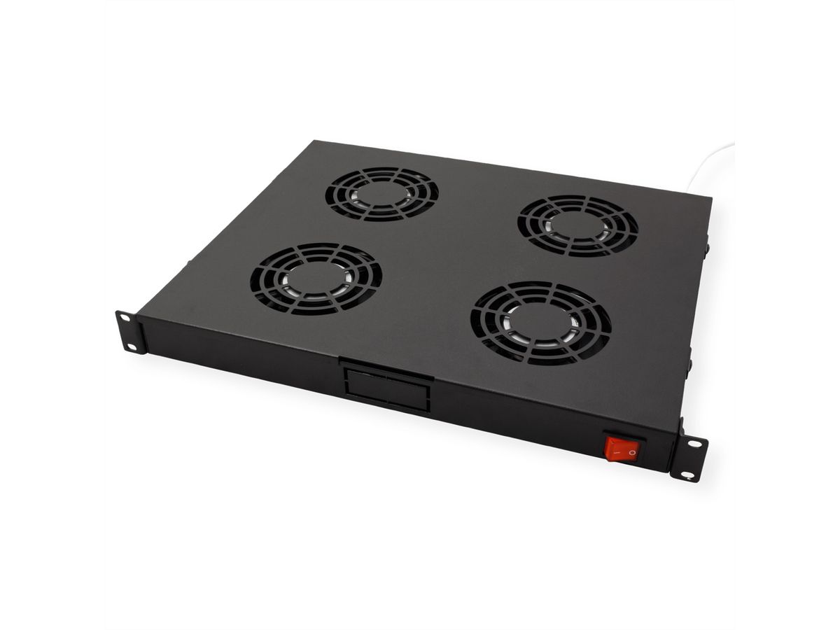 ROLINE 19" Unité de ventilation, 4 ventilateurs, thermostat, noire