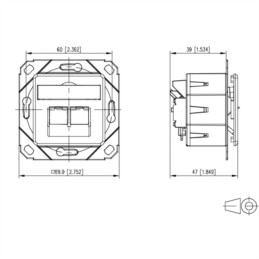 METZ CONNECT E-DAT C6A IDC Prise, 2 ports, goulotte encastrée (UPk), blanc pur