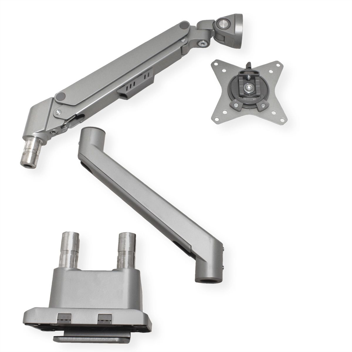 ROLINE Support double LCD, fixation sur bureau, vérin à gaz, 5 articulations, 17-23", jusqu'à 2x 9 kg, argent