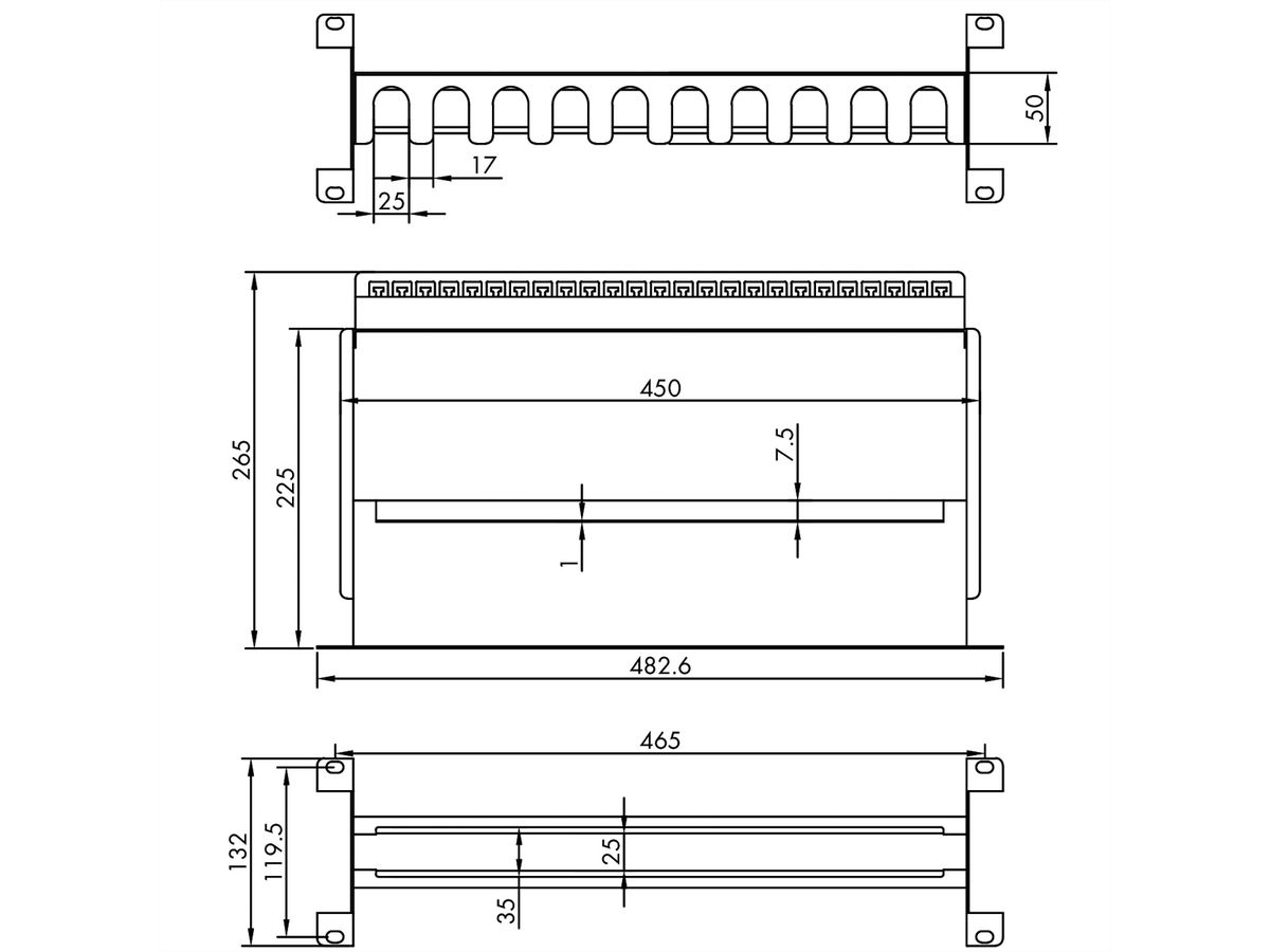 VALUE Cadre de support 19" pour appareils montés sur rail DIN, 3U, noir