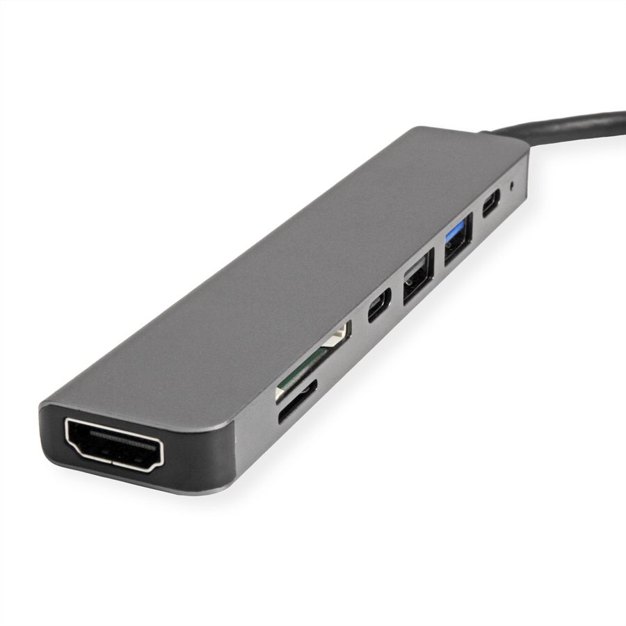 VALUE Station d'accueil USB type C, HDMI 4K60, 2x USB2.0 (A+C) + 1x USB3.2 Gen1 (A), 1x PD, 1x SD/TF