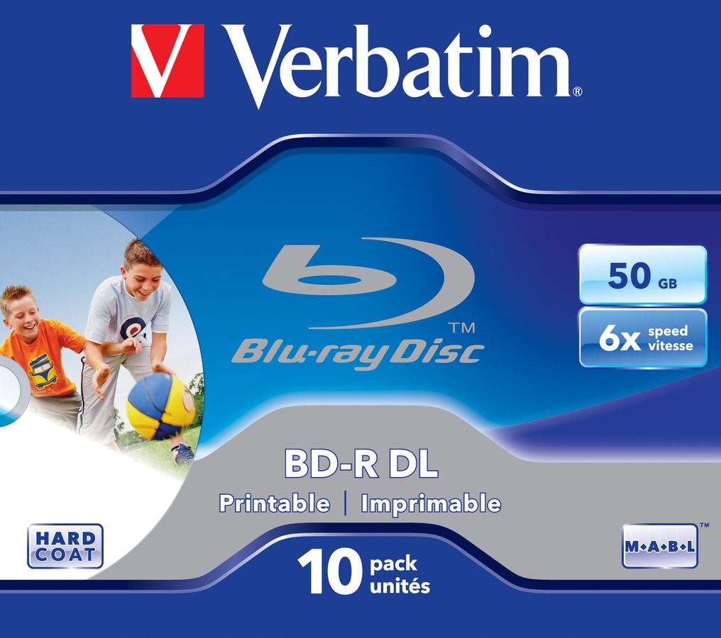 Verbatim BD-R DL 50GB 6x Wide Printable 10 Pack Jewel Case No ID Brand BD-R 50Go 10pièce(s)